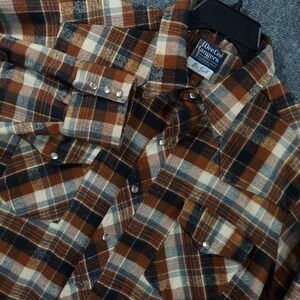 Vintage DeeCee Rangers Shirt Mens‎ XLT Brown Plaid Pearl Snap Western Flannel